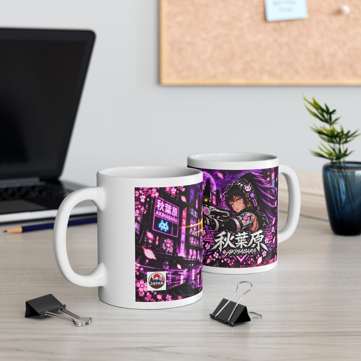 Akihabara Purple Neon City Sniper Girl Mug 11oz Coffee Cup