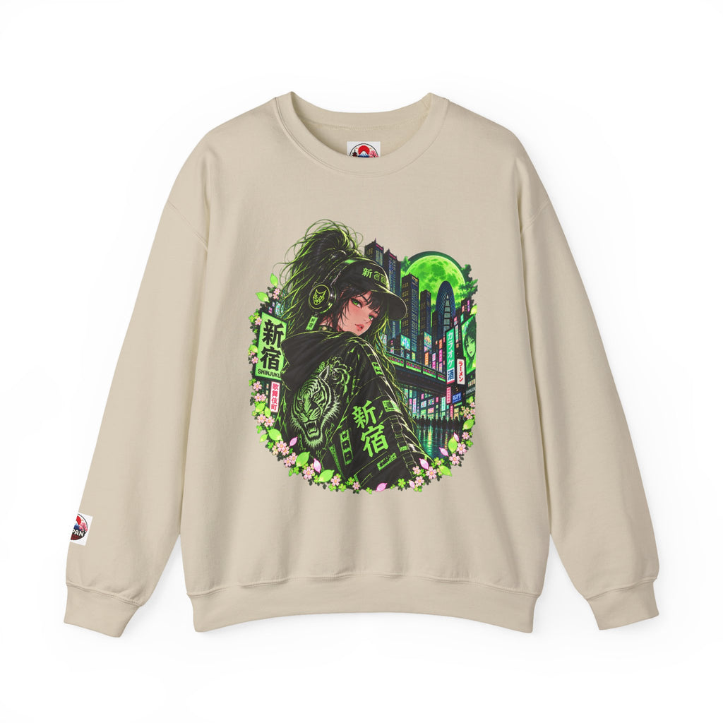 Anime Cyberpunk Sweatshirt - Neon Green Tokyo 'Shinjuku' Crewneck