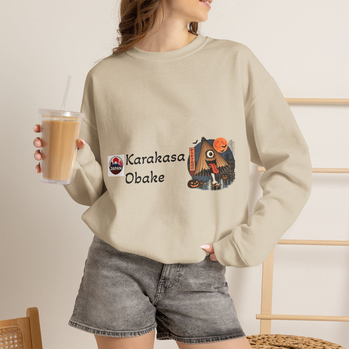 Karakasa Obake Japanese Halloween Character Sweatshirt | Japanese Yokai Illustration