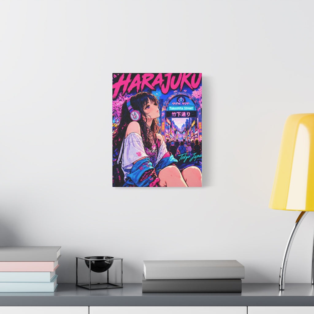 Harajuku Style 5 Neon City Tokyo Anime Girl Matte Canvas Wall Art