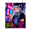 Harajuku Style 4 Neon City Anime Girl Satin Poster — Tokyo Japan Anime Wall Art