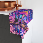 Shibuya Sky 0 City Pop Neon Sunset Hand Towel — Retro Sakura Tokyo Design