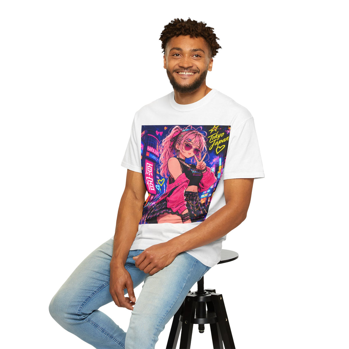 Harajuku Style 6 Neon City Anime Girl T-Shirt – Tokyo Streetwear Graphic Tee