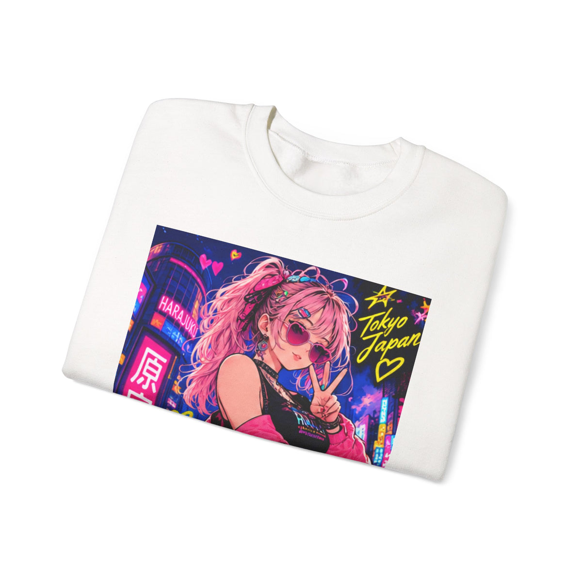 Harajuku Style 6 Neon City Anime Girl Crewneck Sweatshirt — Tokyo Street Anime Graphic