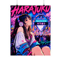 Harajuku Style 5 Neon City Anime Girl Satin Poster — Tokyo Japan Anime Wall Art