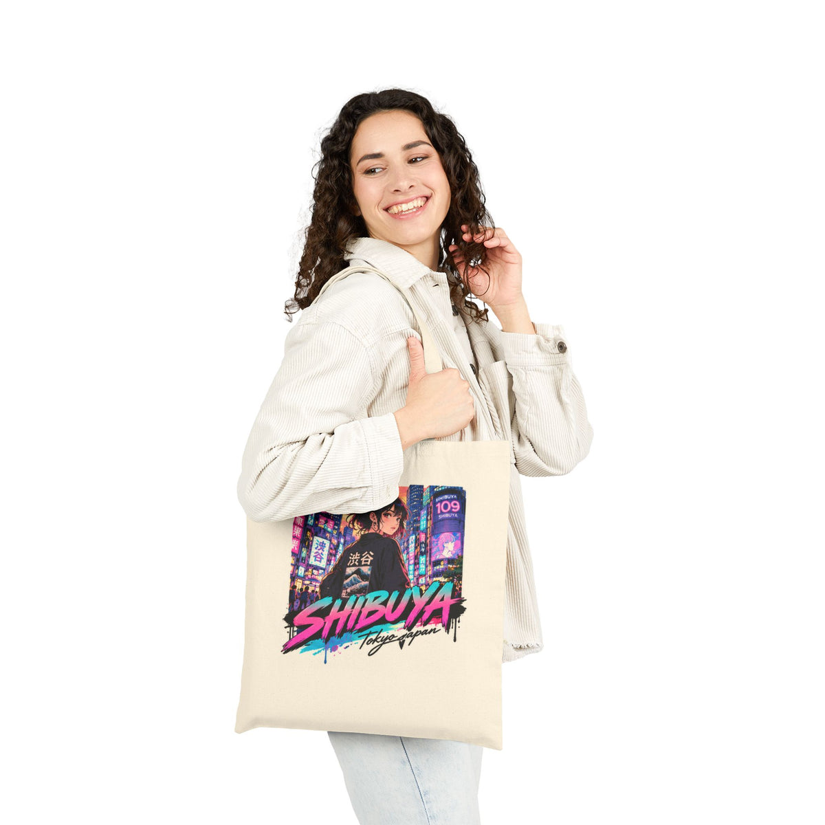 Shibuya Sky 5 Tokyo Neon City Tote Bag — Anime Aesthetic Canvas Shopper