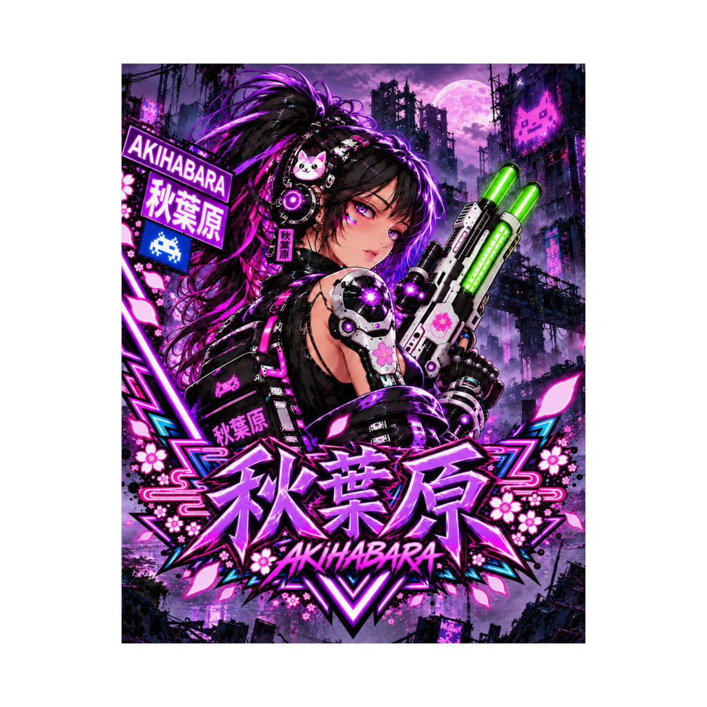 Akihabara Cyberpunk Anime Poster — Neon Purple Matte Vertical Print