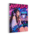 Harajuku Style 5 Neon City Tokyo Anime Girl Matte Canvas Wall Art