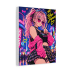 Harajuku Style 6 Neon City Tokyo Anime Girl Matte Canvas Wall Art