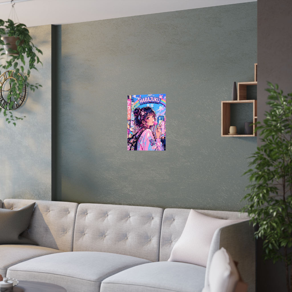 Harajuku Style 7 Neon City Anime Girl Satin Poster — Tokyo Japan Anime Wall Art