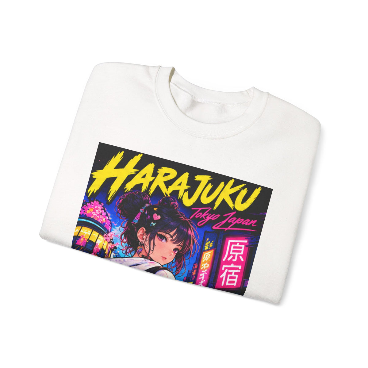 Harajuku Style 3 Neon City Anime Girl Crewneck Sweatshirt — Tokyo Street Anime Graphic