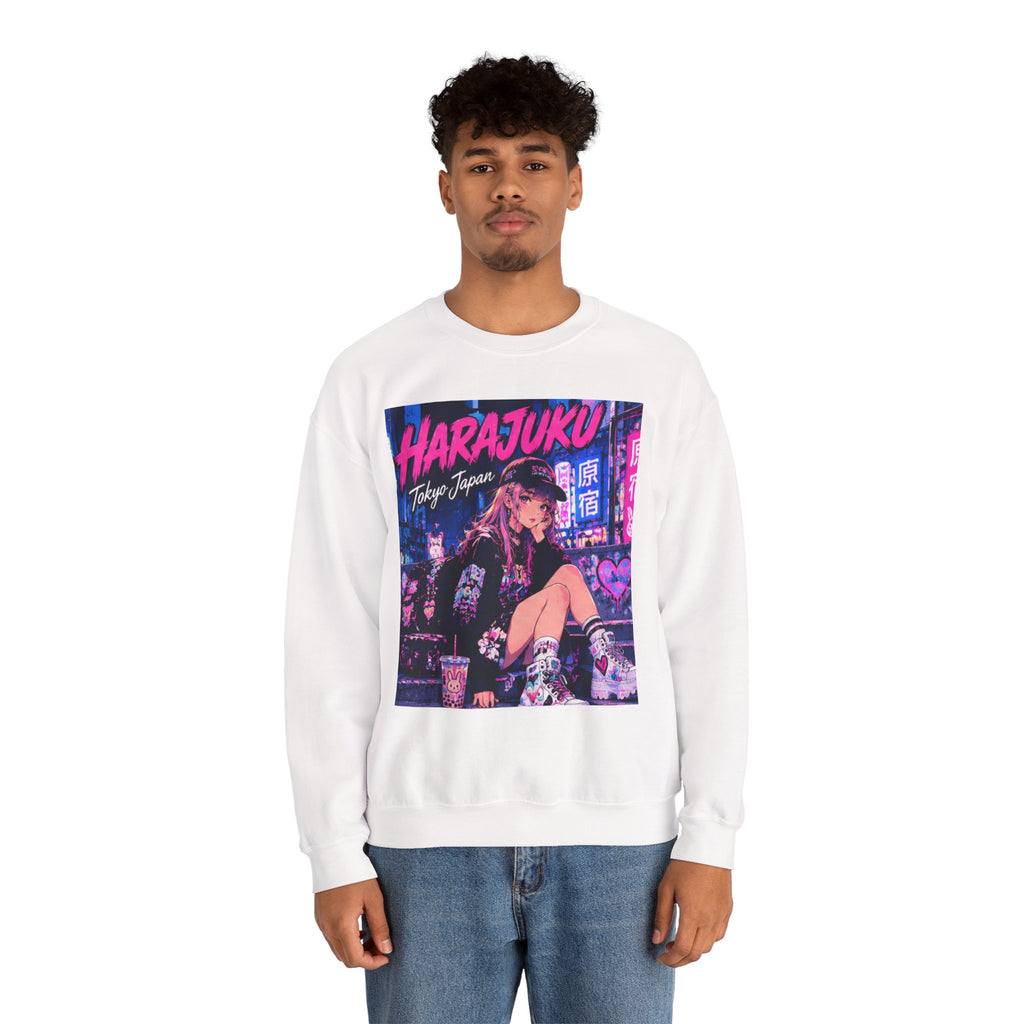 Harajuku Style 8 Neon City Anime Girl Crewneck Sweatshirt — Tokyo Street Anime Graphic