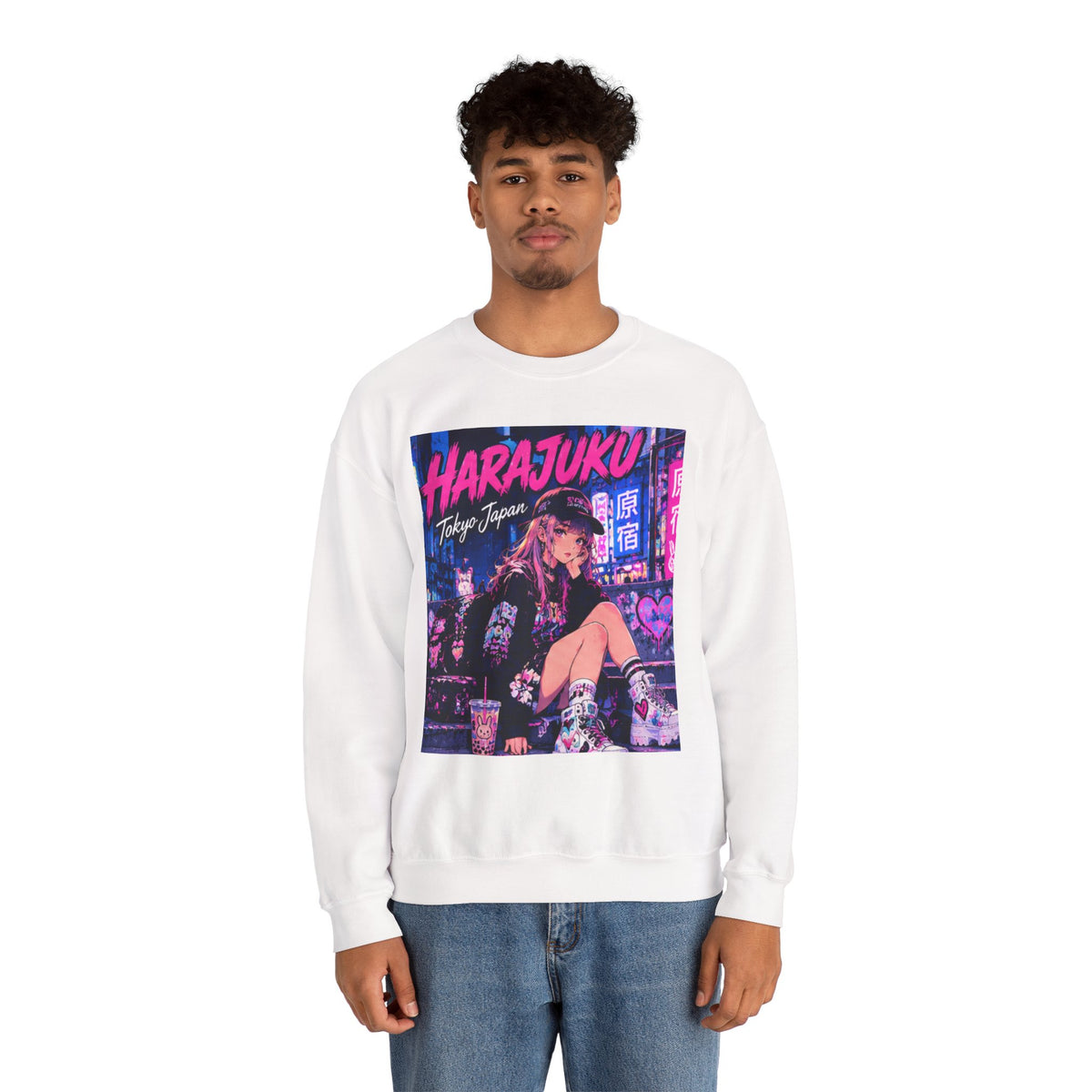 Harajuku Style 8 Neon City Anime Girl Crewneck Sweatshirt — Tokyo Street Anime Graphic
