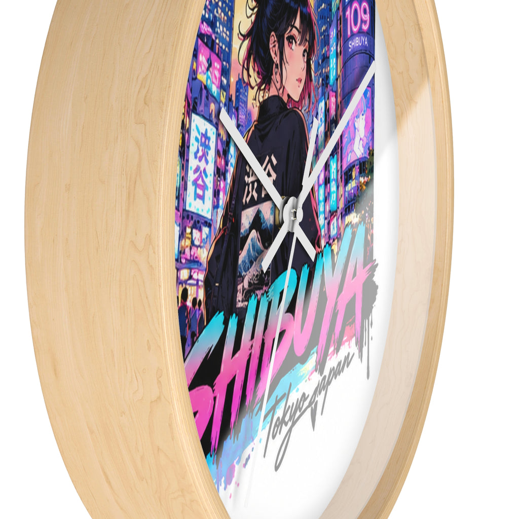 Shibuya Sky 5 City Pop Neon Anime Wall Clock — Retro Tokyo Sunset Design