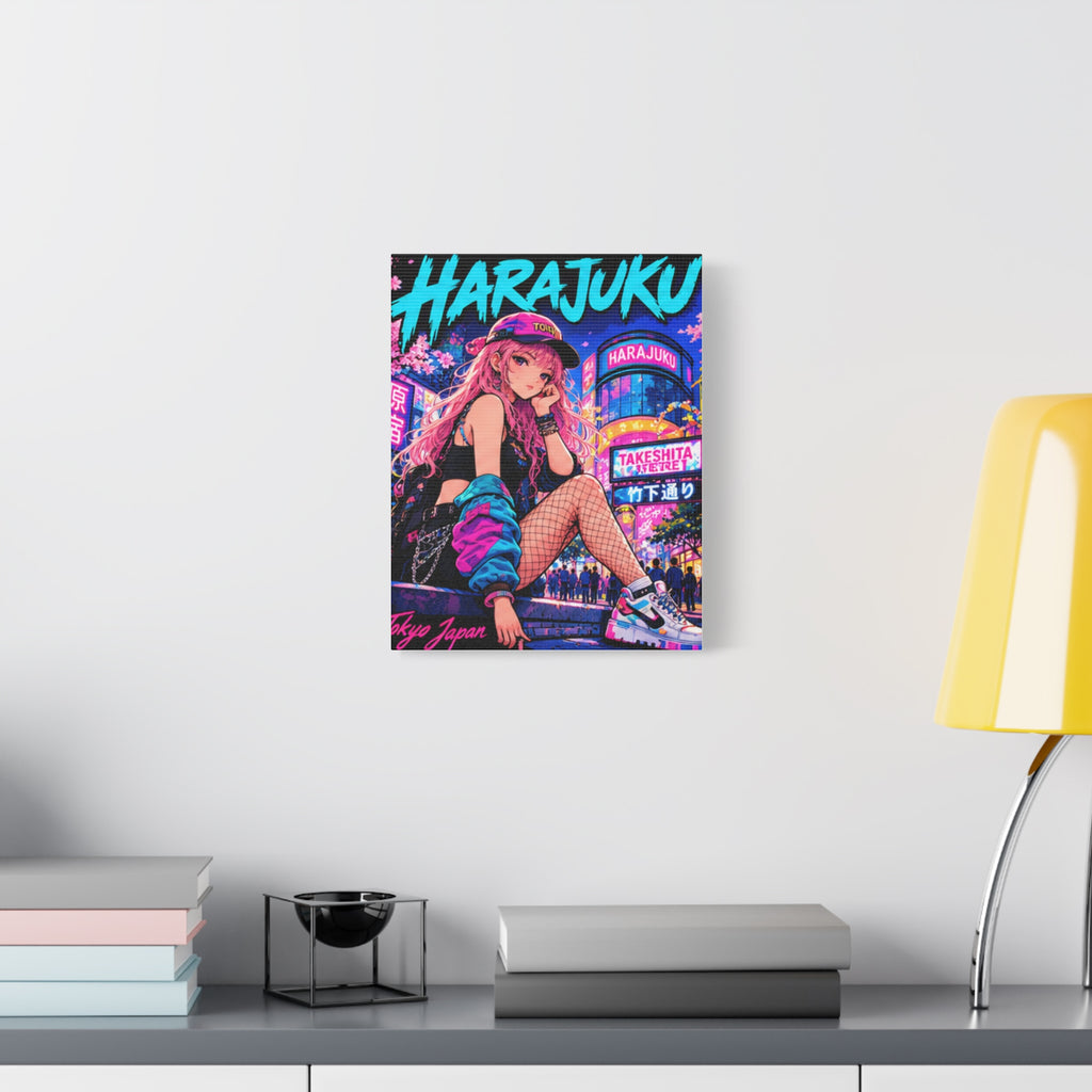 Harajuku Style 2 Neon City Tokyo Anime Girl Matte Canvas Wall Art