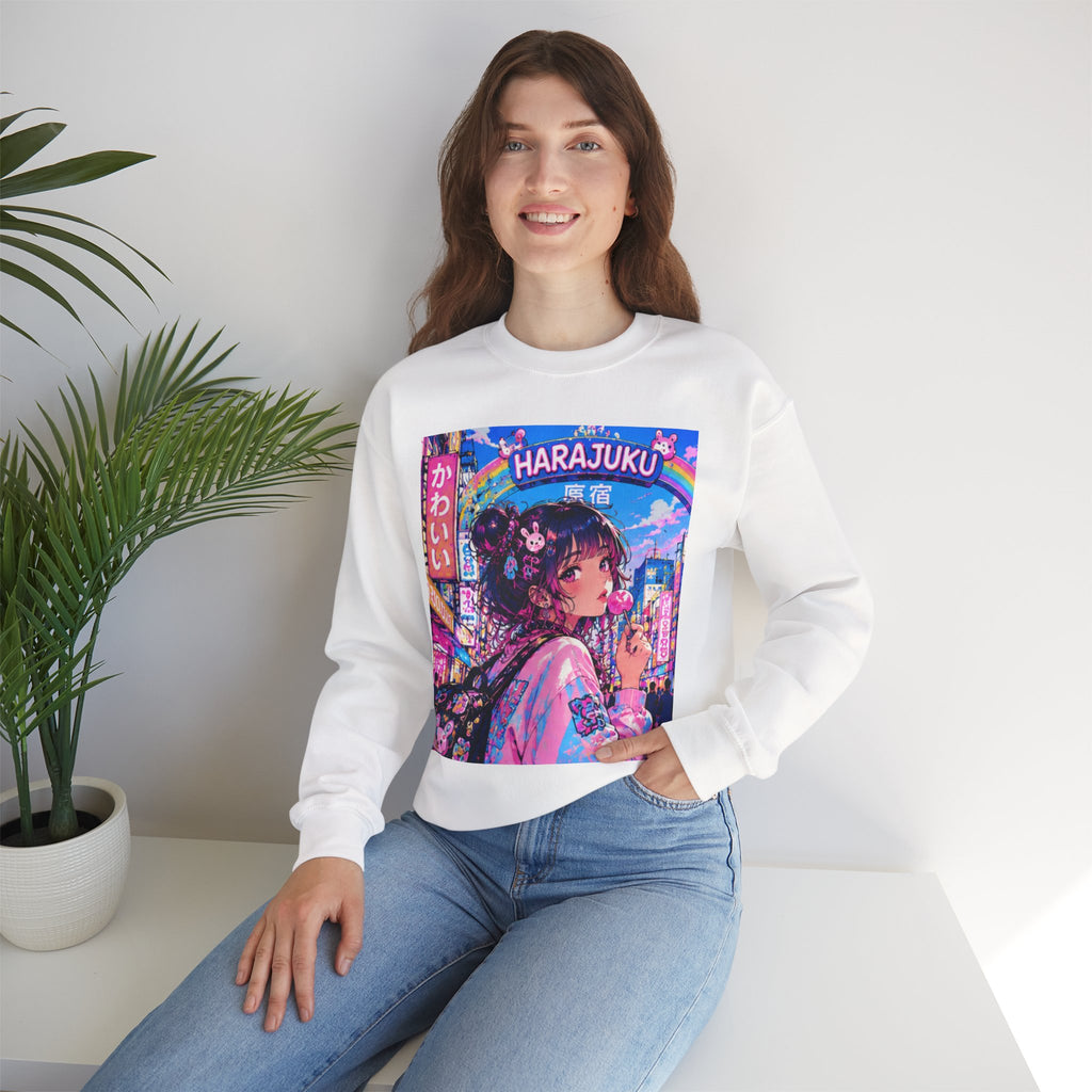 Harajuku Style 7 Neon City Anime Girl Crewneck Sweatshirt — Tokyo Street Anime Graphic