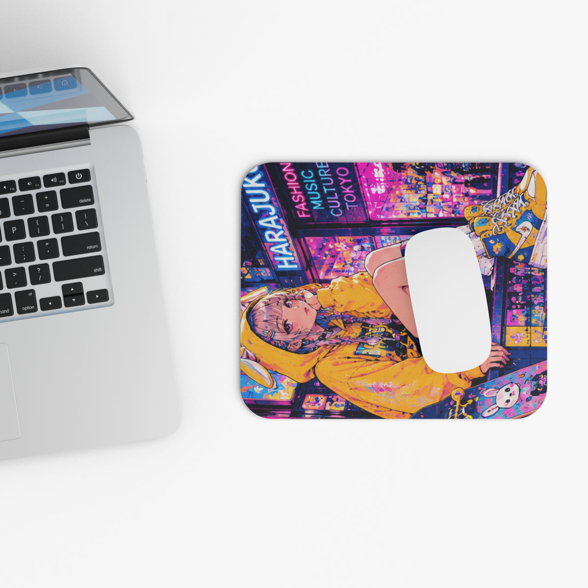 Harajuku Style 10 Neon City Anime Girl Mouse Pad — Retro Tokyo Anime Desk Mat