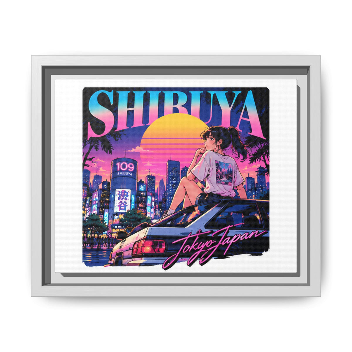 Shibuya Sky 6 City Pop Tokyo Anime Girl Matte Framed Canvas Print