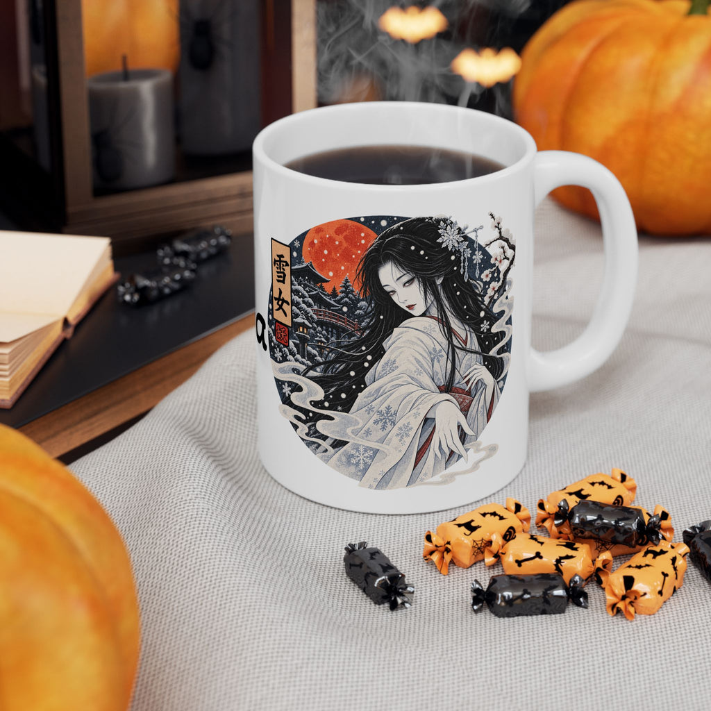 Snow Woman Japanese Ghost Halloween Geisha illustration Mug | Japanese Ukiyo-e style ceramic mug