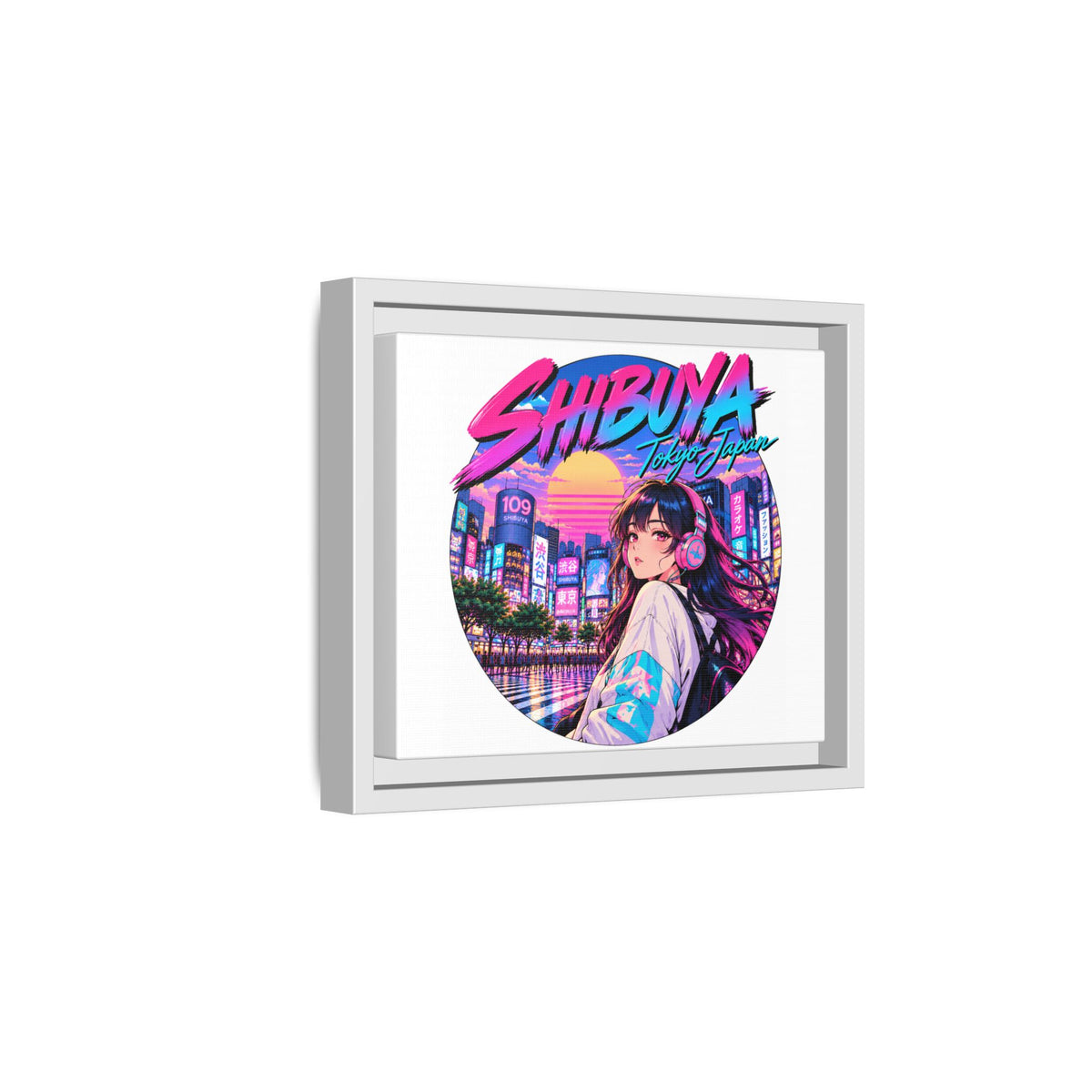 Shibuya Sky 1 City Pop Tokyo Anime Girl Matte Framed Canvas Print