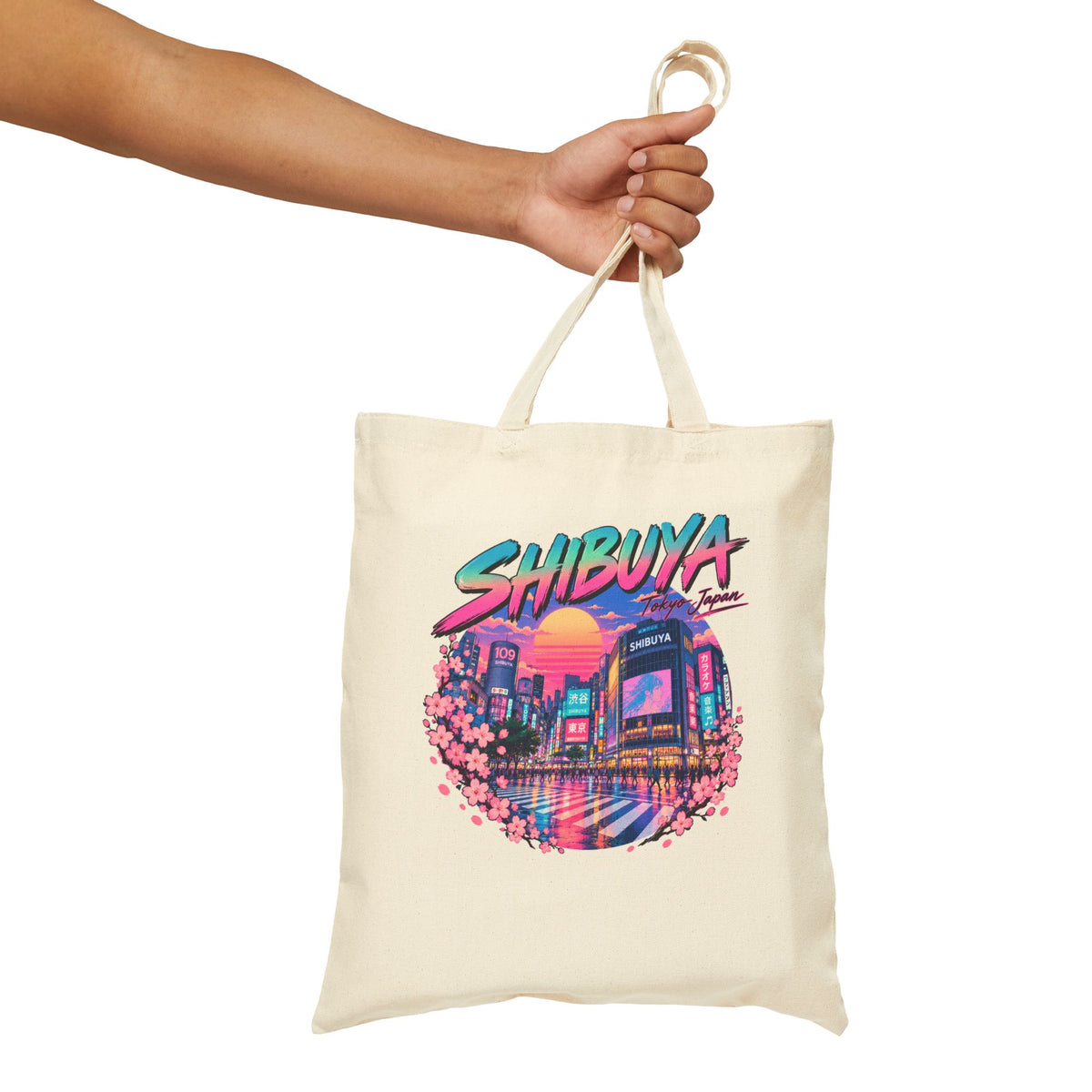 Shibuya Sky 0 Tokyo Neon City Tote Bag — Anime Aesthetic Canvas Shopper