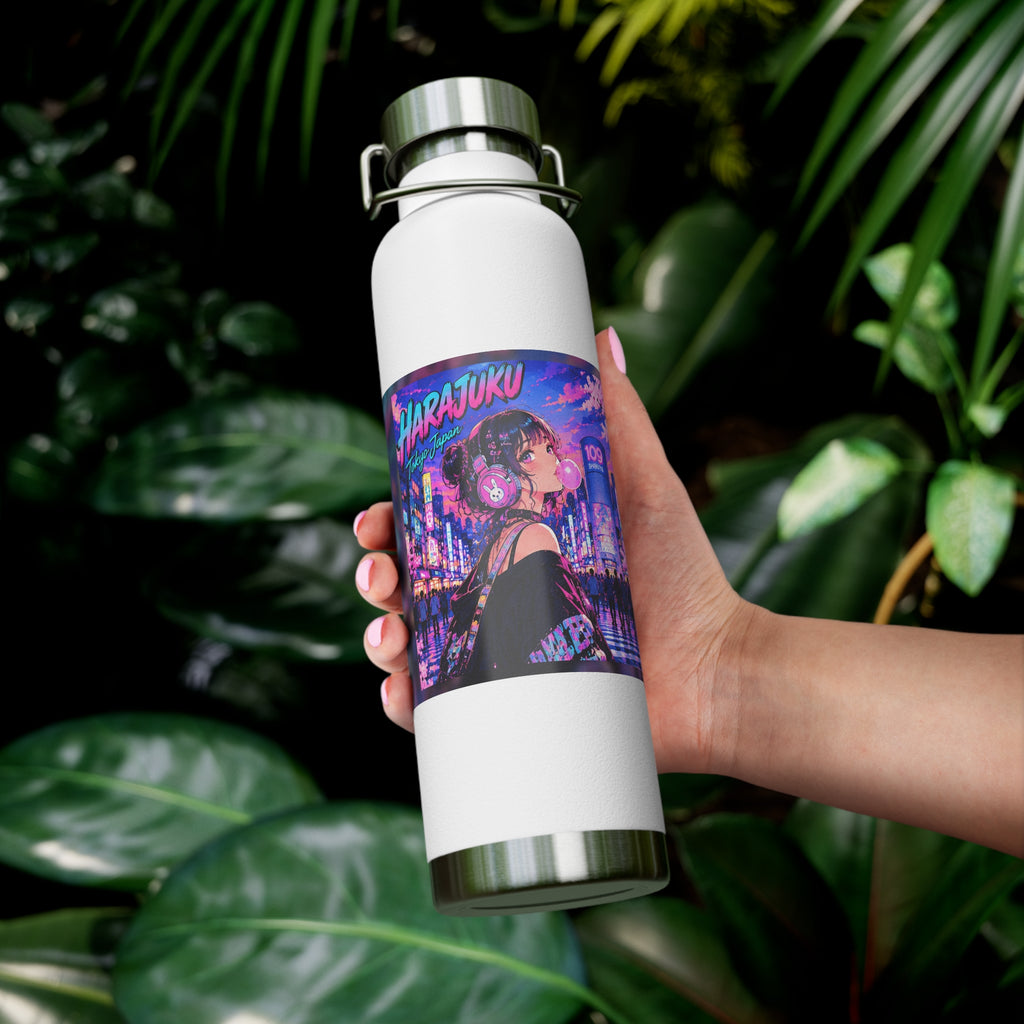 Harajuku Style 5 Neon City Anime Girl Water Bottle — 22oz Copper Vacuum Insulated