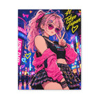 Harajuku Style 6 Neon City Tokyo Anime Girl Matte Canvas Wall Art
