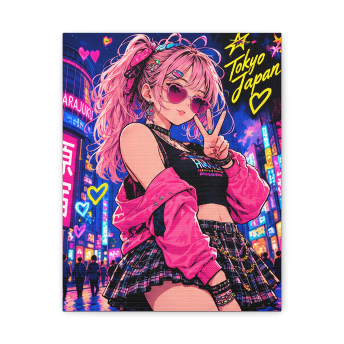 Harajuku Style 6 Neon City Tokyo Anime Girl Matte Canvas Wall Art