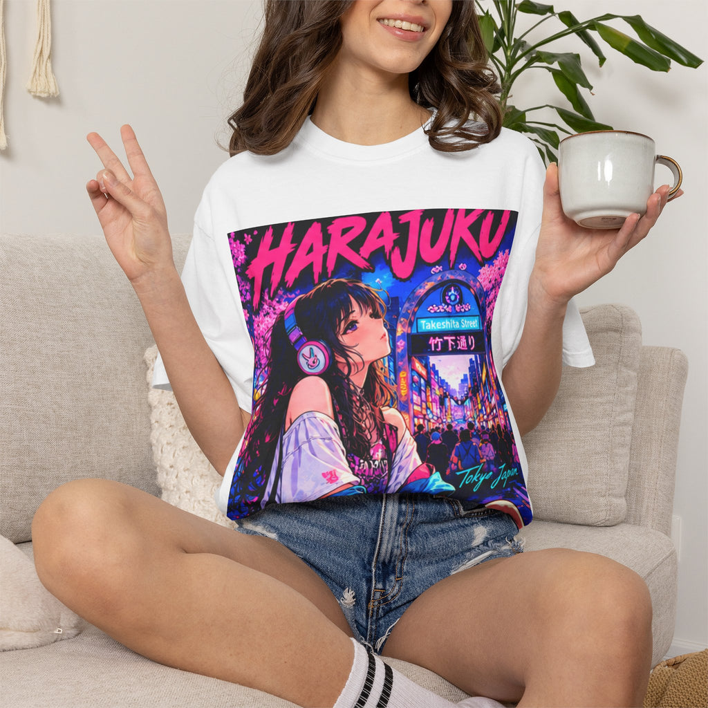 Harajuku Style 5 Neon City Anime Girl T-Shirt – Tokyo Streetwear Graphic Tee