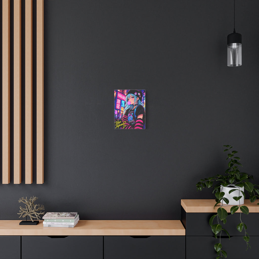 Harajuku Style 4 Neon City Tokyo Anime Girl Matte Canvas Wall Art