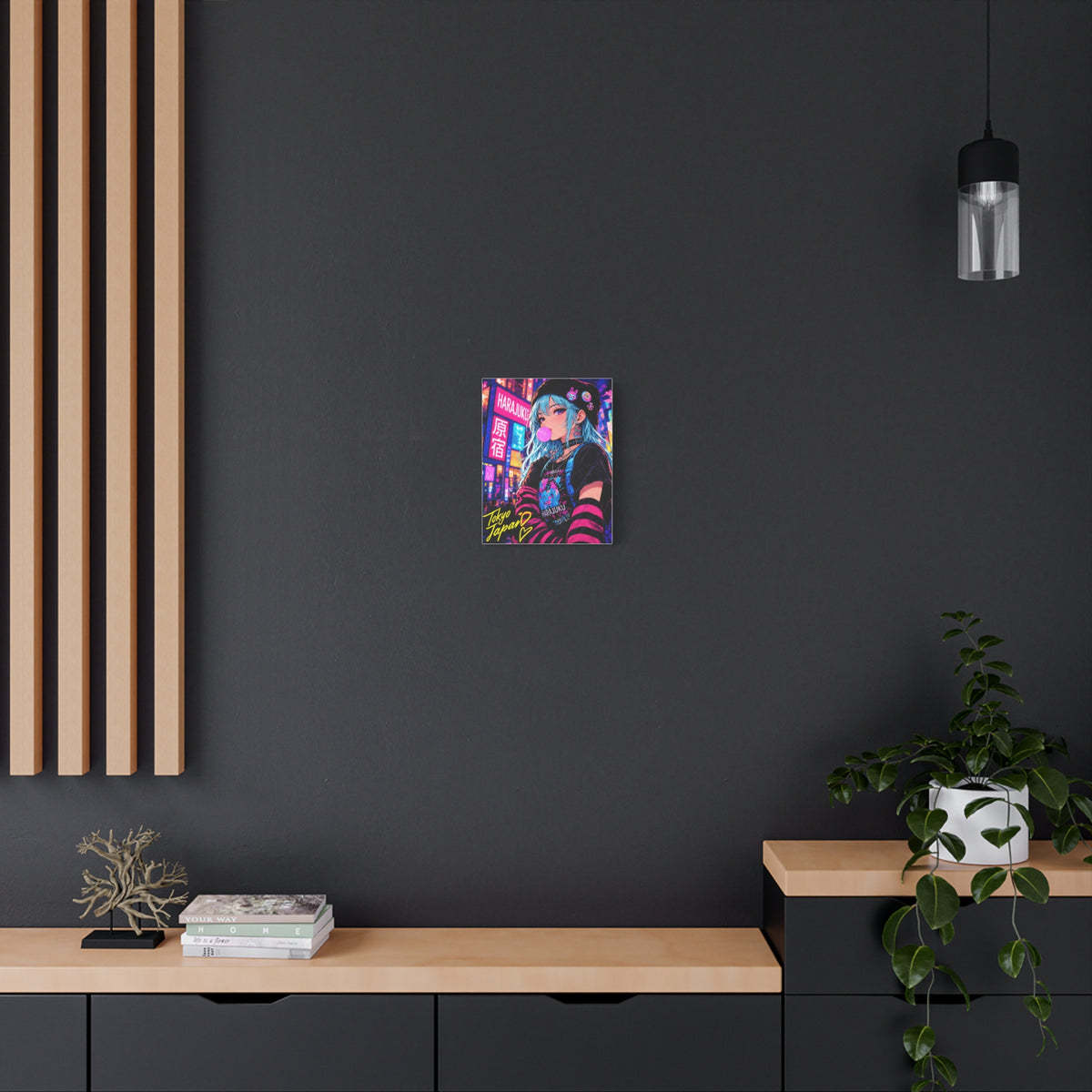 Harajuku Style 4 Neon City Tokyo Anime Girl Matte Canvas Wall Art