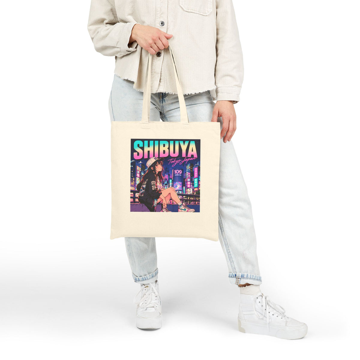 Shibuya Sky 3 Tokyo Neon City Tote Bag — Anime Aesthetic Canvas Shopper
