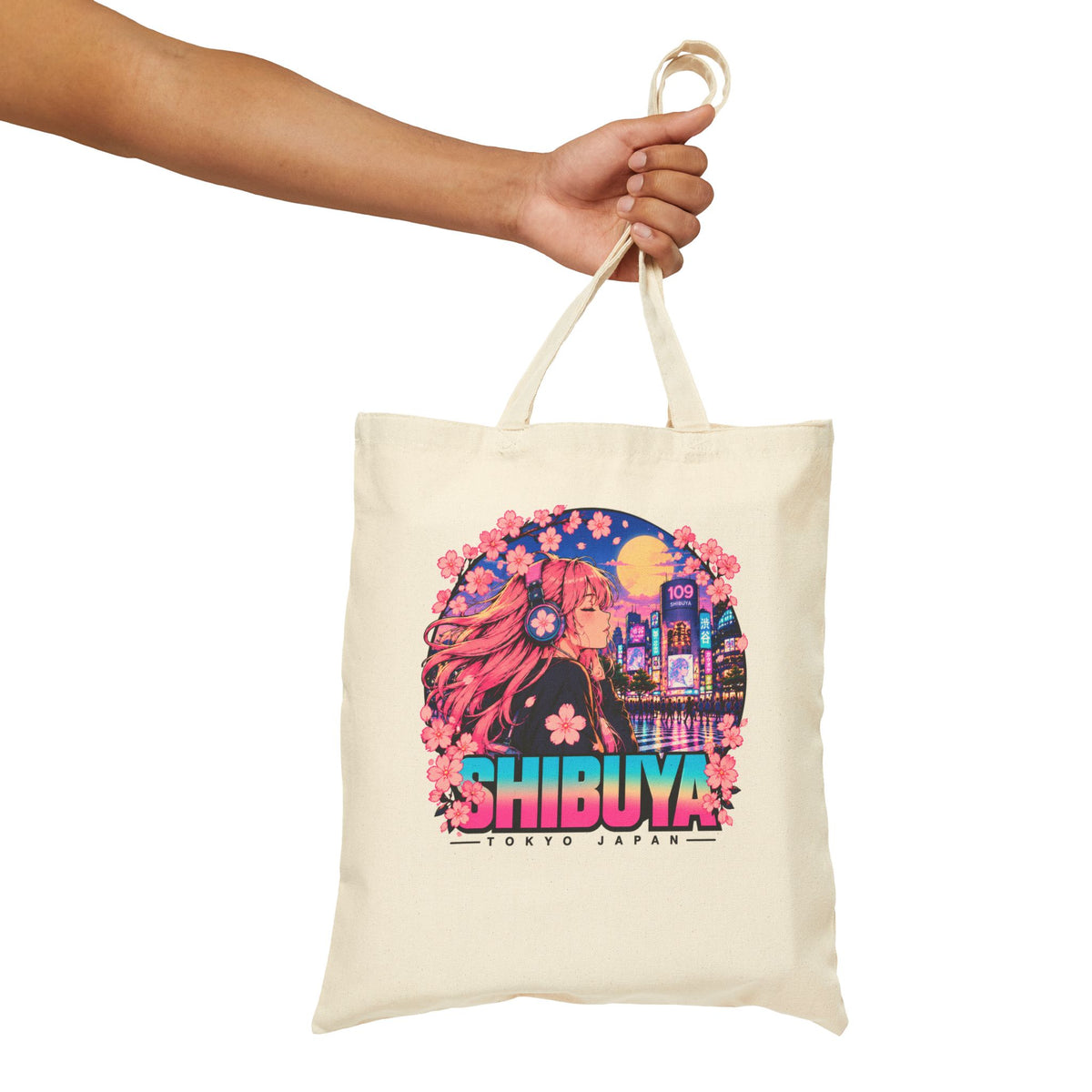Shibuya Sky 4 Tokyo Neon City Tote Bag — Anime Aesthetic Canvas Shopper