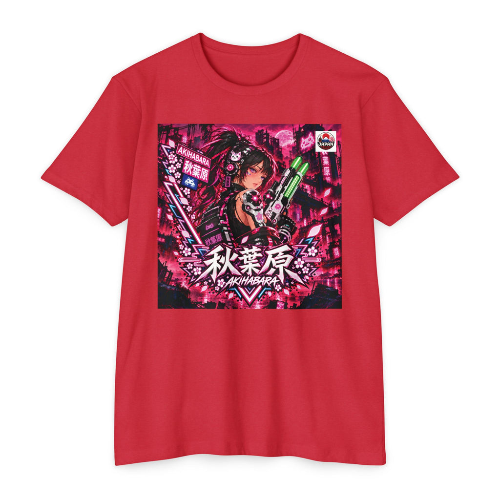 Copy of Akihabara Cyberpunk Sniper Girl T‑Shirt —Red Akihabara Neon City Graphic