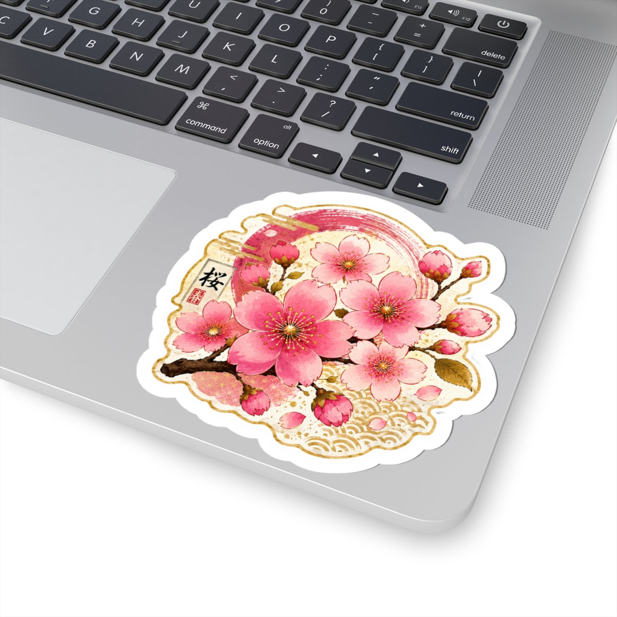 Cherry Blossom Kiss-Cut Sticker — Sakura Floral Laptop Decal