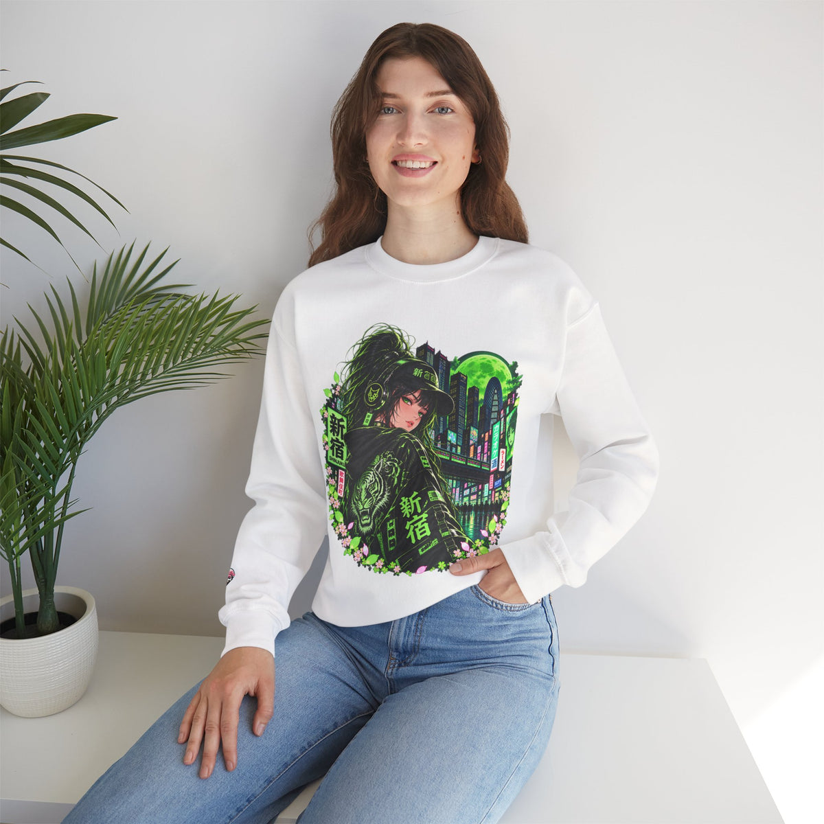 Anime Cyberpunk Sweatshirt - Neon Green Tokyo 'Shinjuku' Crewneck