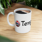 Tengu Mask Halloween inspired Illustration Mug | Japanese Folklore, Maple Leaves, Vintage Crest