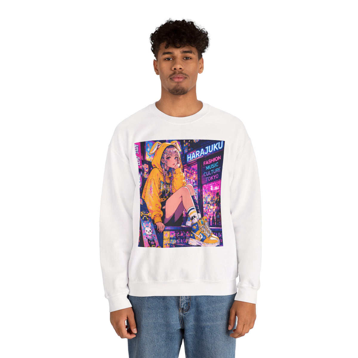 Harajuku Style 10 Neon City Anime Girl Crewneck Sweatshirt — Tokyo Street Anime Graphic