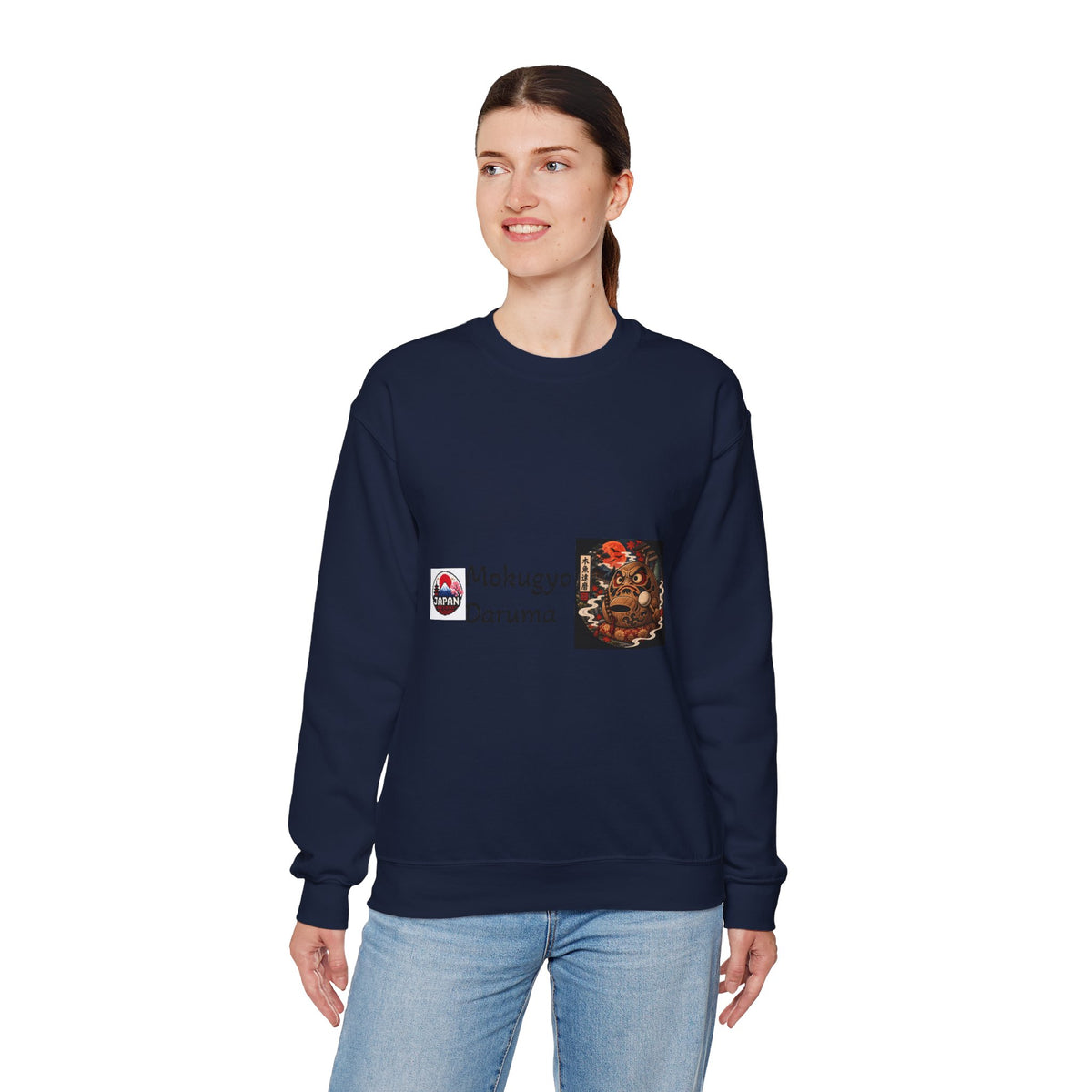 Mokugyo Daruma Yokai Halloween Illustration Crewneck Sweatshirt | Japanese Buddhist Motif