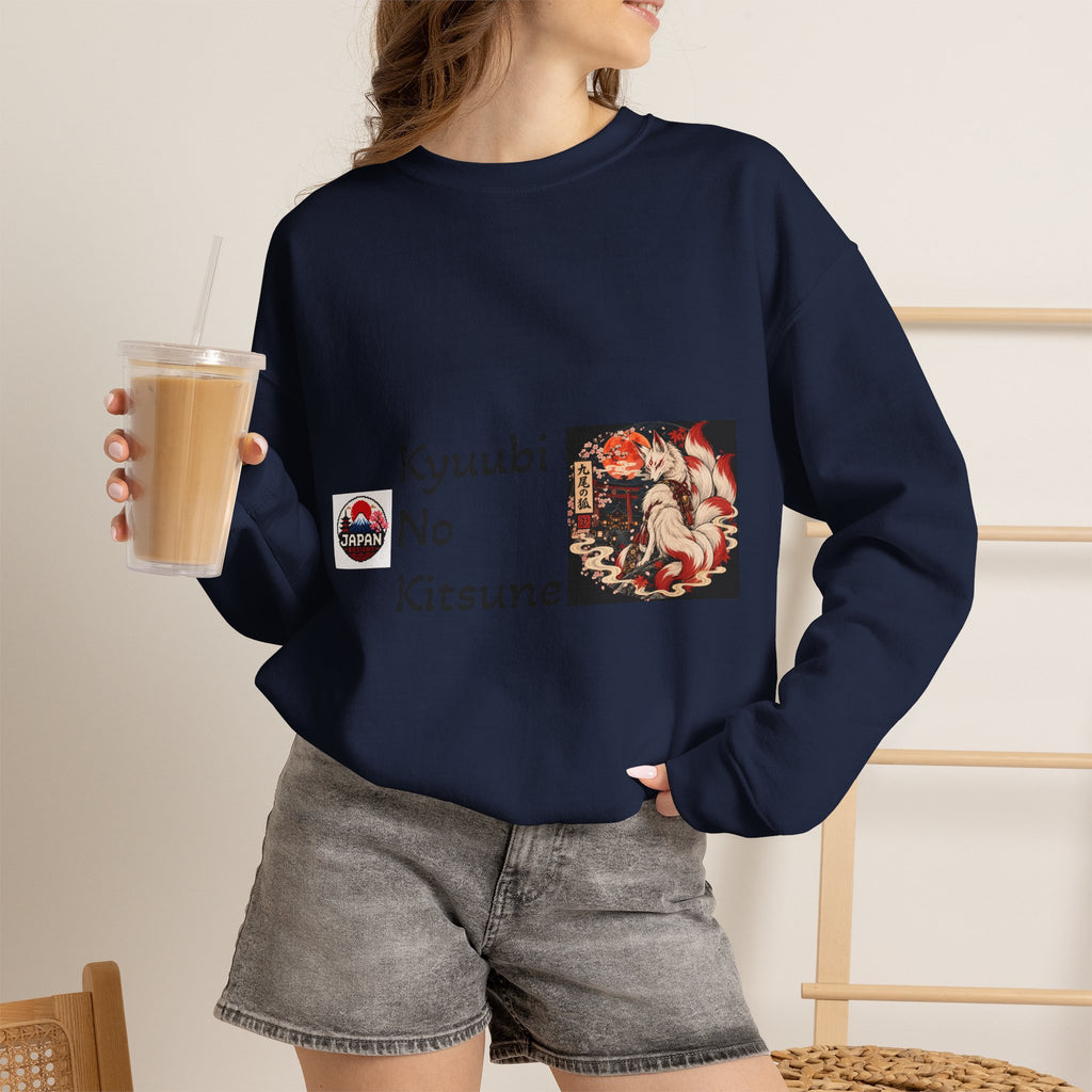Kyuubi No Kitsune Yokai Halloween Crewneck Sweatshirt | Japanese Fox Spirit Graphic
