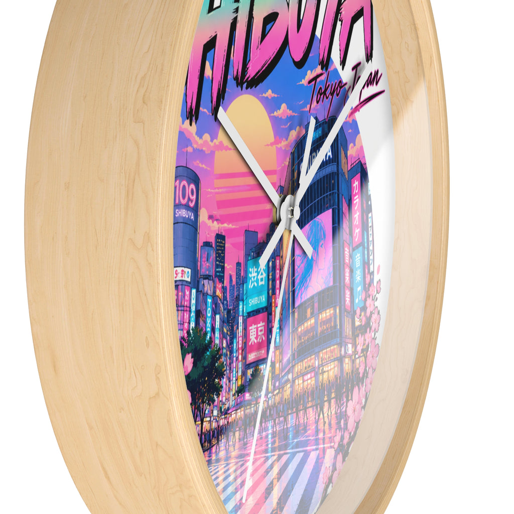 Shibuya Sky 0 City Pop Neon Anime Wall Clock — Retro Tokyo Sunset Design