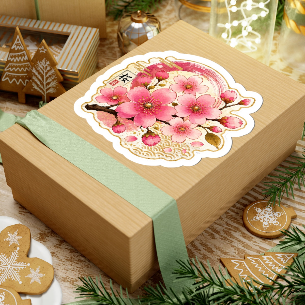 Cherry Blossom Kiss-Cut Sticker — Sakura Floral Laptop Decal