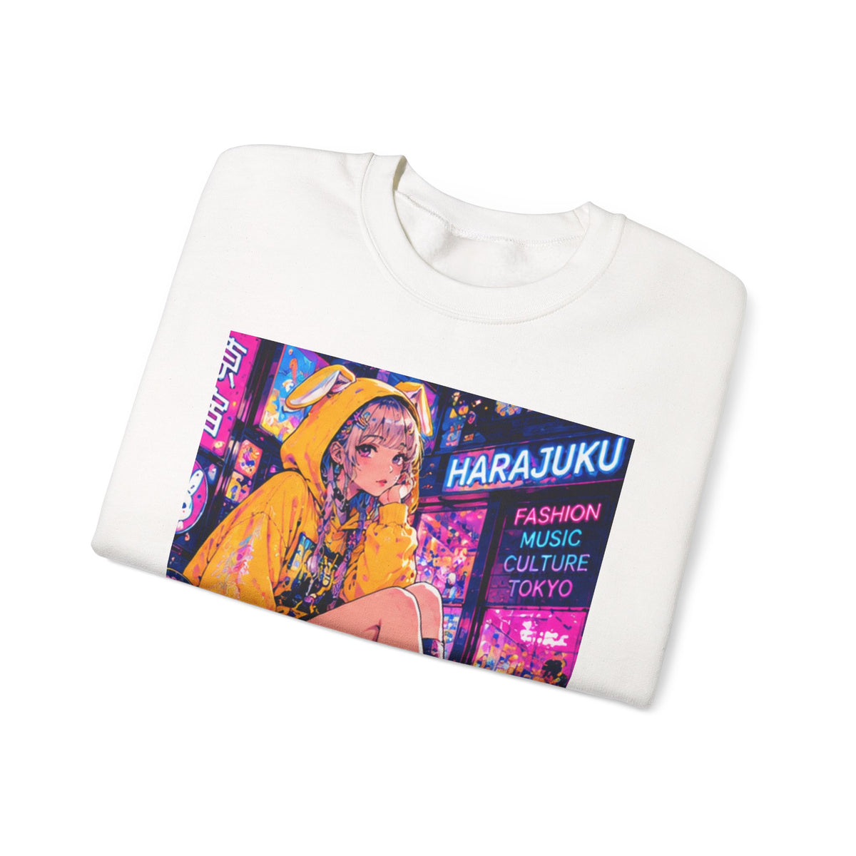 Harajuku Style 10 Neon City Anime Girl Crewneck Sweatshirt — Tokyo Street Anime Graphic