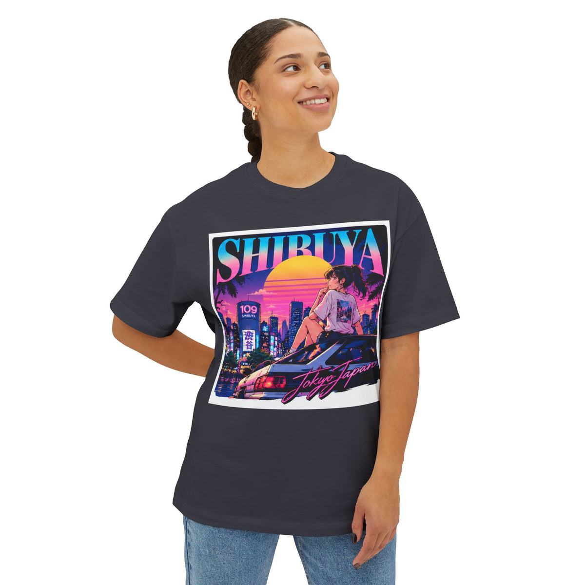 Shibuya Sky 6 Tokyo City Pop Neon Anime Tee — Retro Japanese Cityscape Graphic T-Shirt