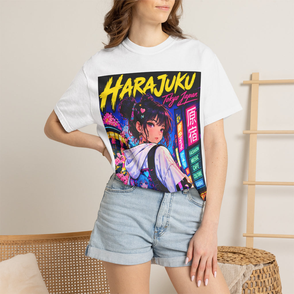 Harajuku Style 3 Neon City Anime Girl T-Shirt – Tokyo Streetwear Graphic Tee