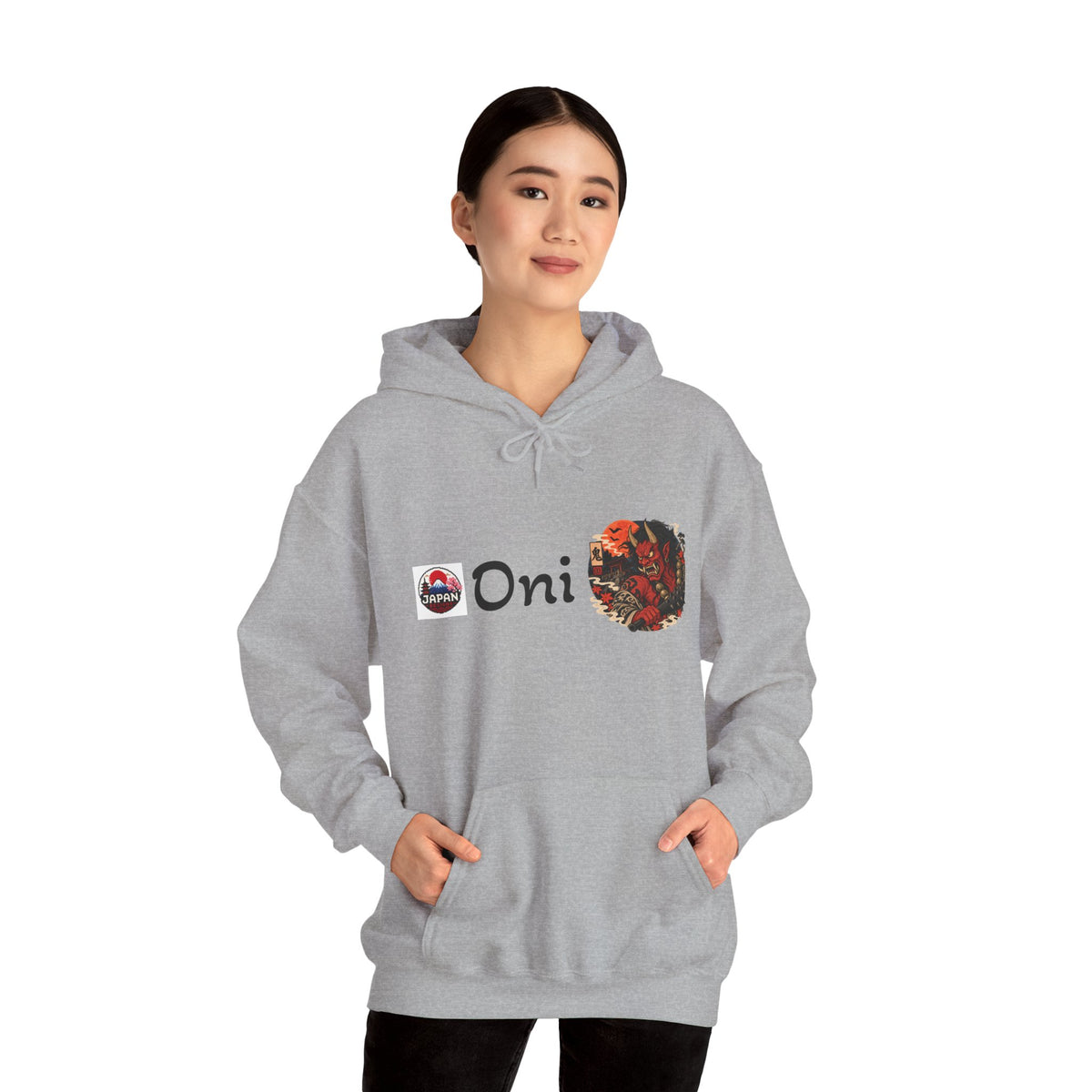 Oni Red Mask Yokai Halloween Art Hoodie | Japanese Demon Illustration