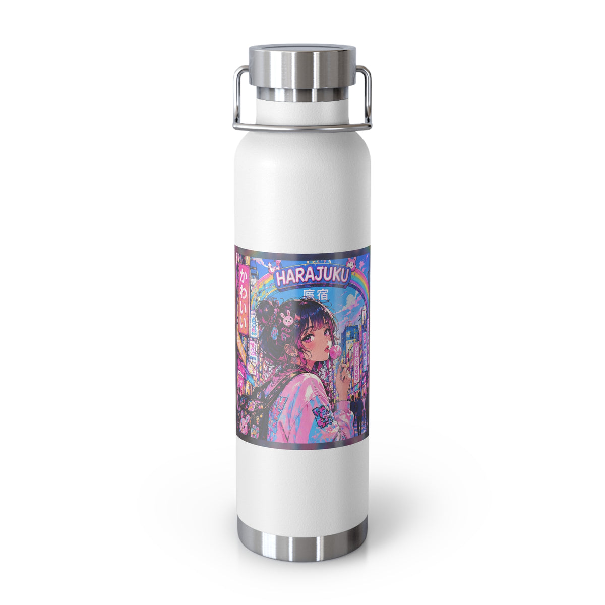 Harajuku Style 1 Neon City Anime Girl Water Bottle — 22oz Copper Vacuum Insulated