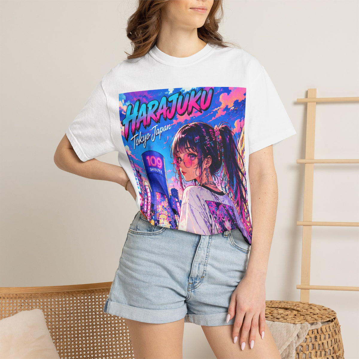 Harajuku Style 9 Neon City Anime Girl T-Shirt – Tokyo Streetwear Graphic Tee