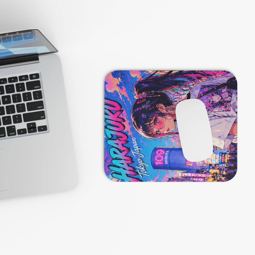 Harajuku Style 9 Neon City Anime Girl Mouse Pad — Retro Tokyo Anime Desk Mat