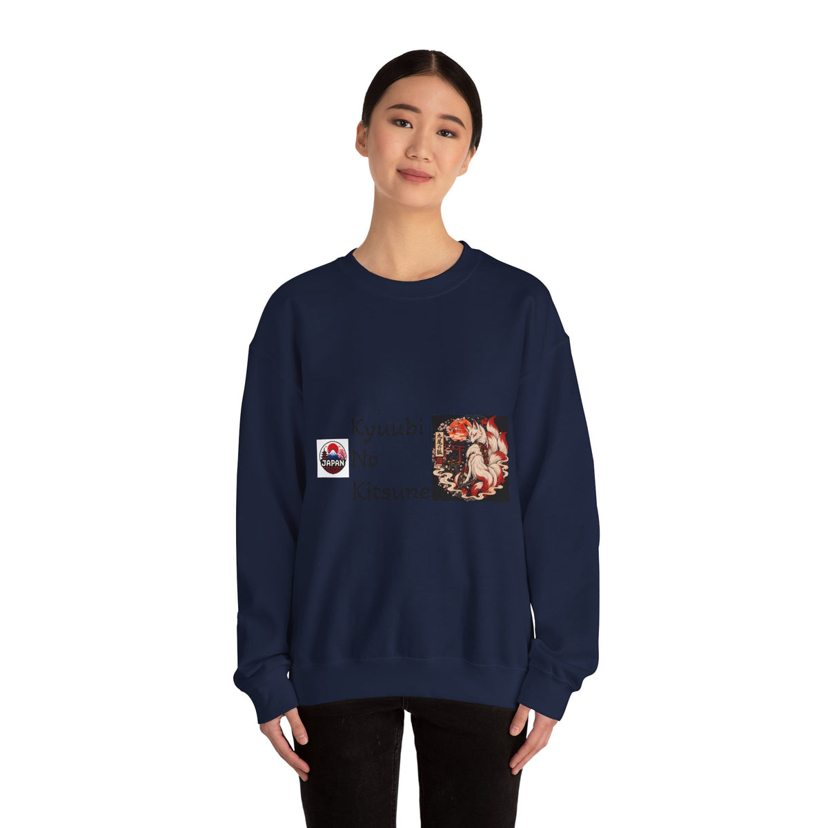 Kyuubi No Kitsune Yokai Halloween Crewneck Sweatshirt | Japanese Fox Spirit Graphic